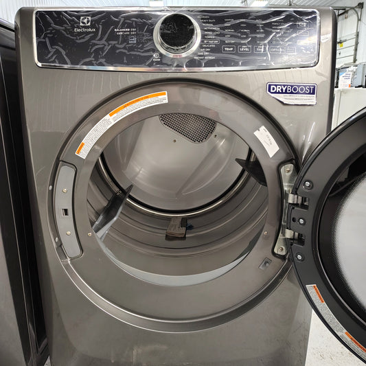 Electrolux 8 cu. ft. vented Front Load Stackable Electric Dryer in Titanium with LuxCare Dry and Perfect Steam ELFE7637AT