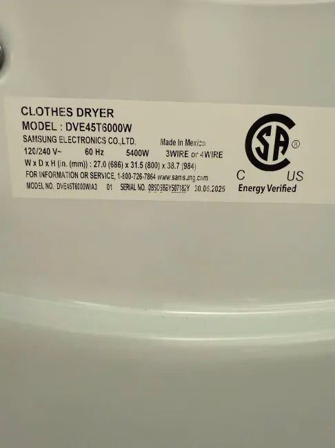 Samsung 7.5 cu. ft. Smart Electric Dryer with Steam Sanitize+ in White DVE45R6300W/A3