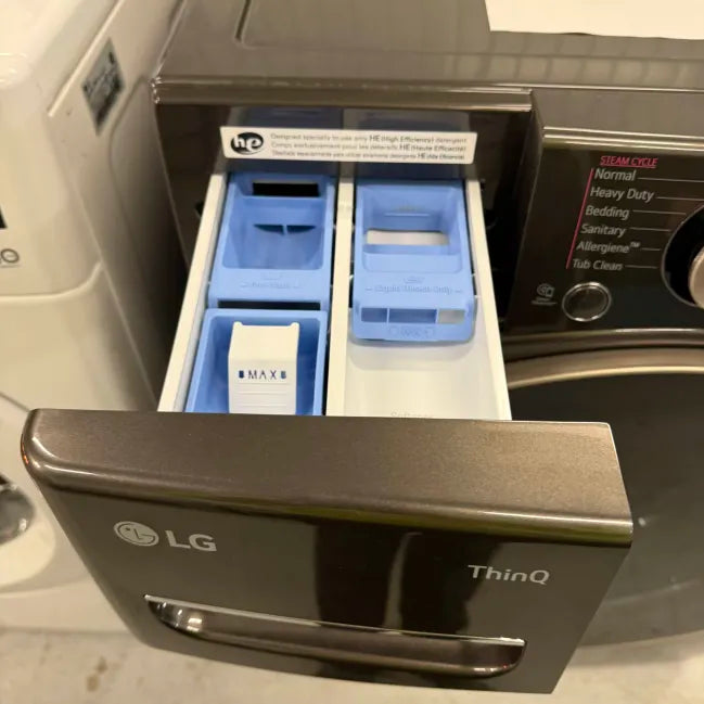 LG 4.5 Cu. Ft. Stackable SMART Front Load Washer in Black Steel with Steam and TurboWash360 Technology WM4000HBA