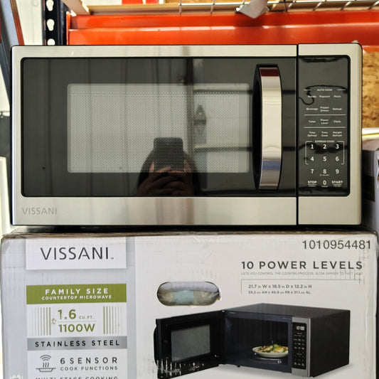 Vissani 21 in. 1.1 cu. ft. 1000-Watt Countertop Microwave Oven in Fingerprint Resistant Stainless Steel and Bar Handle VSCMWE11S2W2102