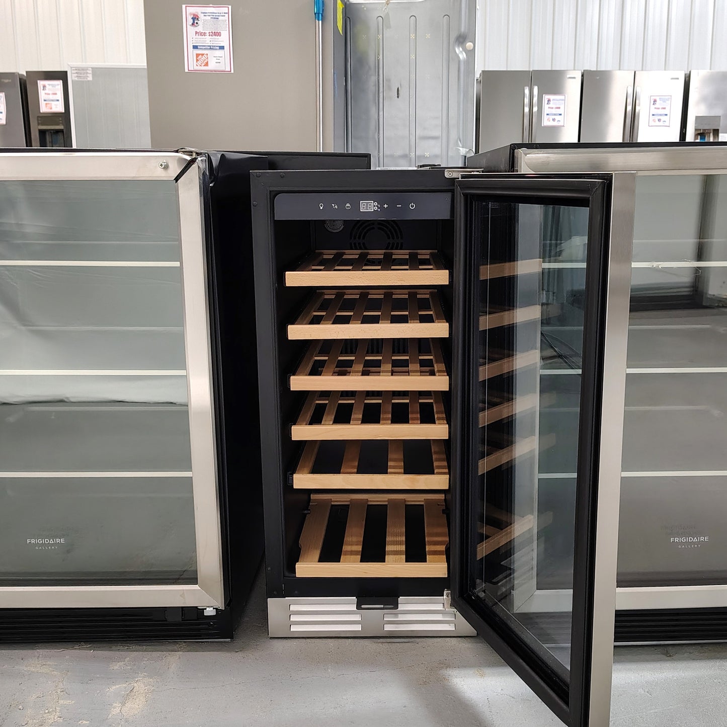 Nipus 15 in. Single Zone 30-Bottle Cellar Cooling Unit Built-In and Freestanding Wine Cooler 2 Handles Stainless Steel NPSING01