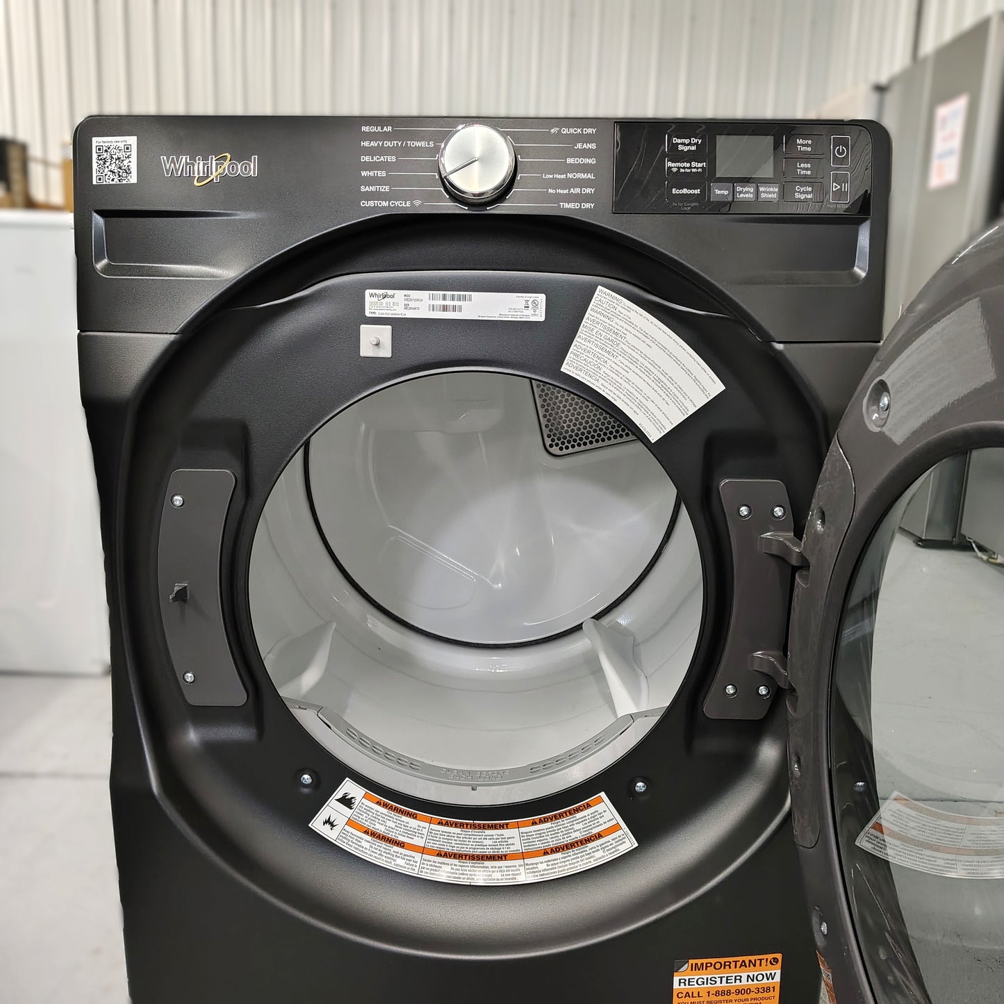 Whirlpool 7.4 cu. ft. vented Front Load Electric Dryer in Volcano Black with Wrinkle Shield Option WED5720RU0